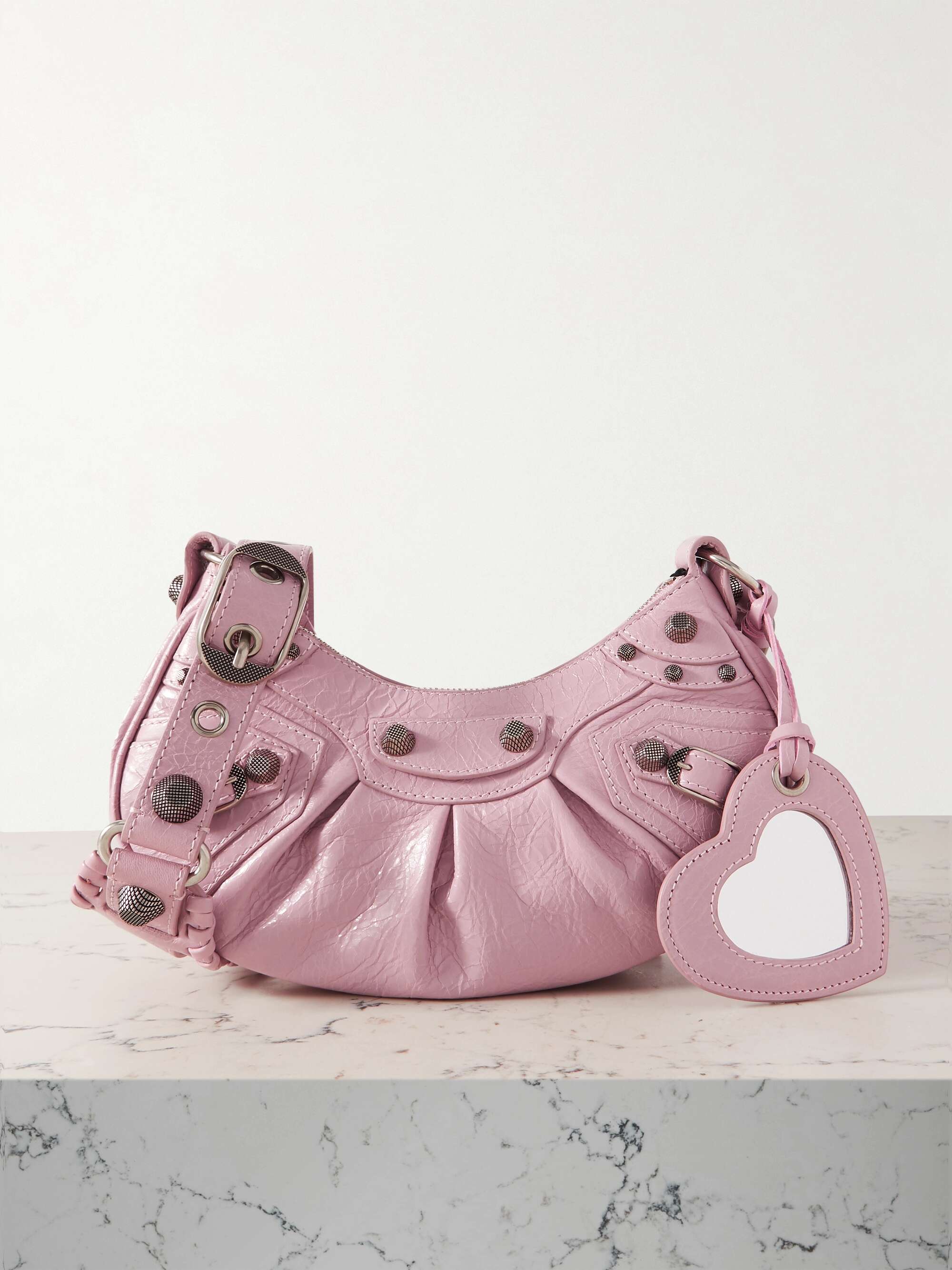 BALENCIAGA Le Cagole XS studded crinkled-leather shoulder bag