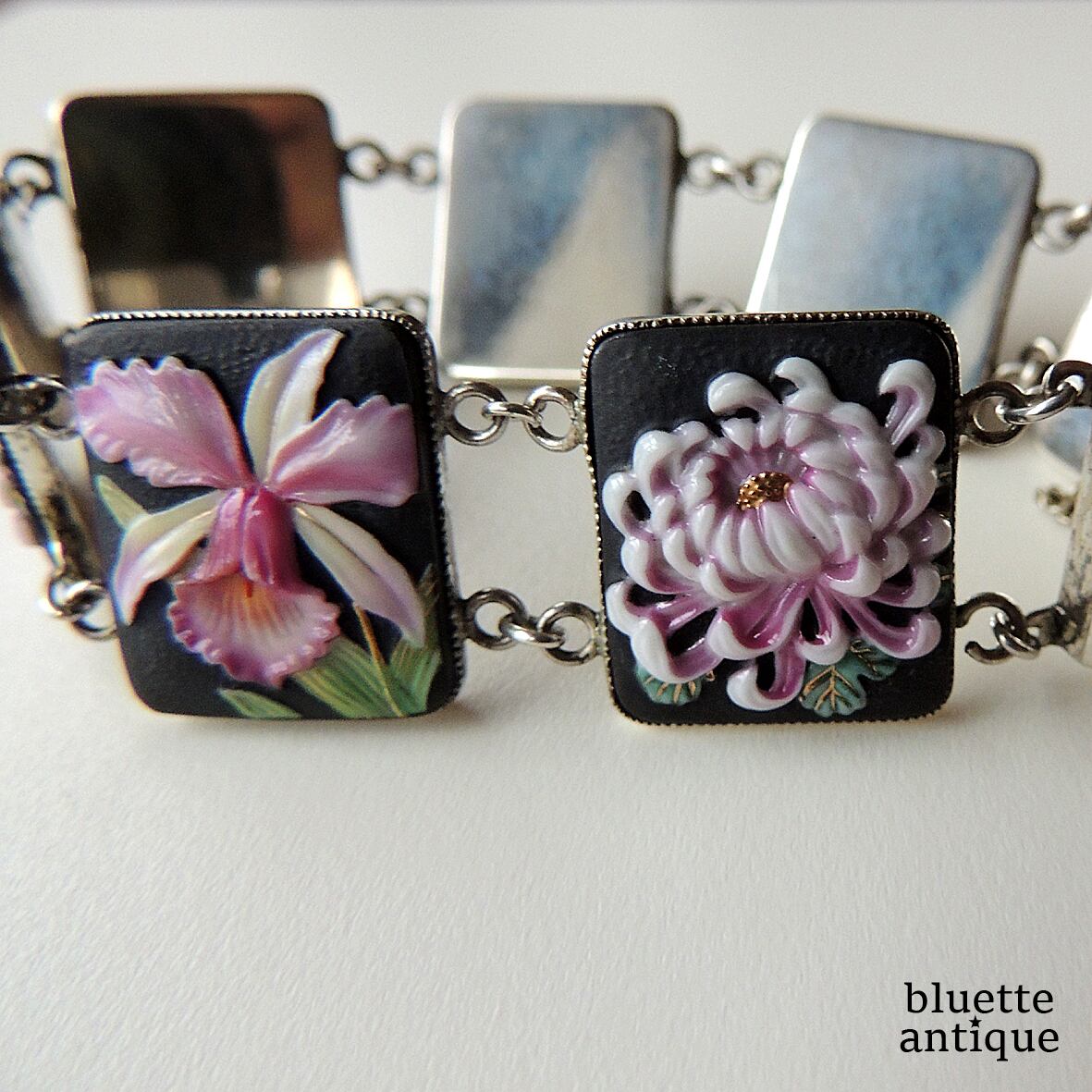 ヴィンテージ トシカネジュエリー 有田焼 大輪古典菊・蘭 ブレスレット