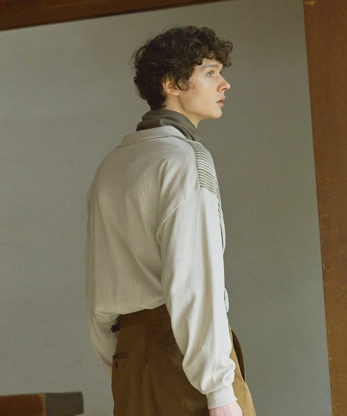 セール】マルチストライプ リラクシー長袖ニットポロシャツ