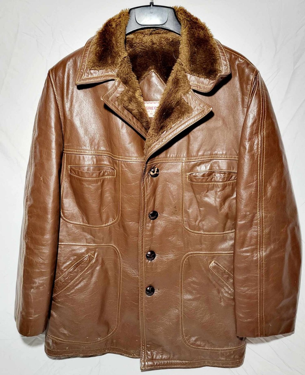 Vintage McGregor Leather Brown Bomber Jacket Size 44 Long Made In