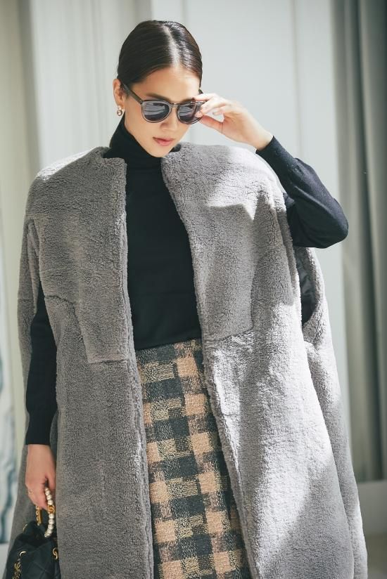 ボアロングケープ(グレー) - seventen