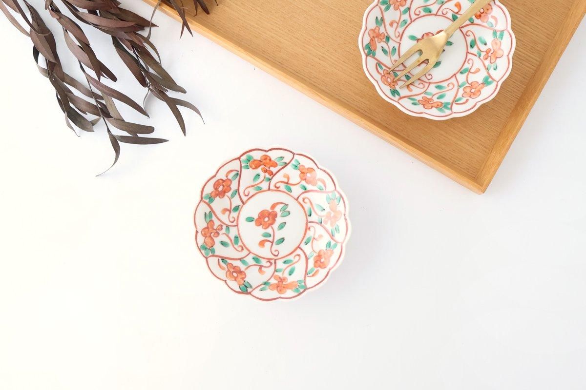 三寸皿｜なずな文様｜赤｜磁器｜九谷美陶園｜九谷焼｜和食器通販｜うち