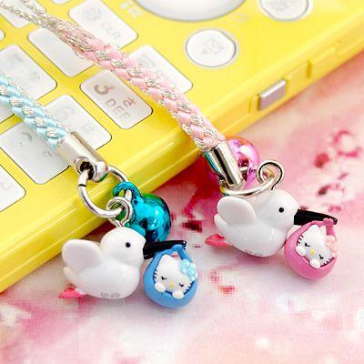 ハローキティ こうのとりキティ 根付けストラップ ピンク＆ブルー