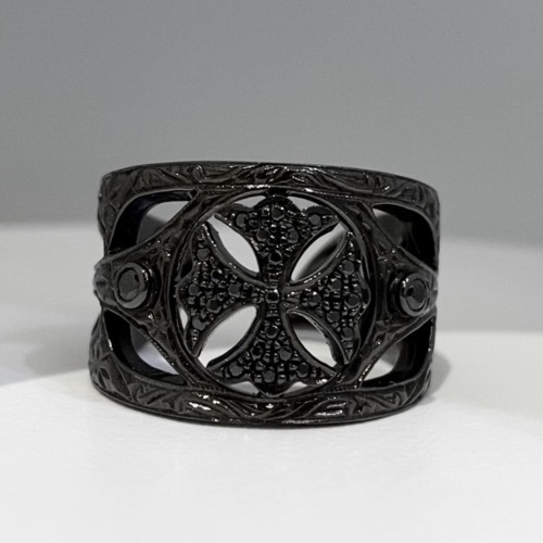 SMALL FANCY CROSS WRAP COLLECTION RING / SILVER / BLACK ZIRCONIA