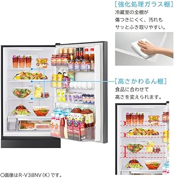 Amazon.co.jp: 日立 冷蔵庫 幅60cm 375L ブリリアントブラック R-V38NV