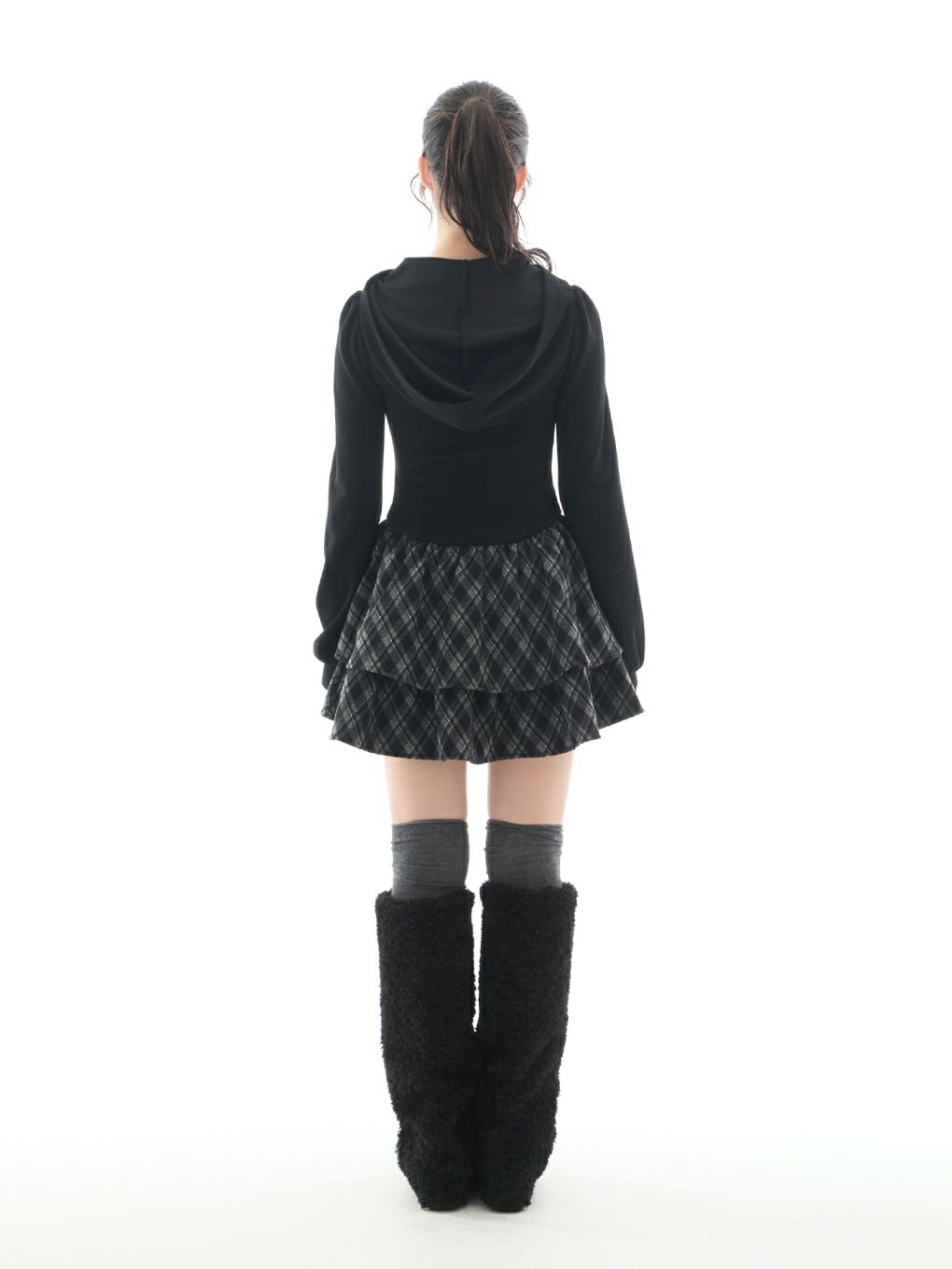 BUBBLES チェックパーカーワンピース ブラック M】 BUBBLES】チェック