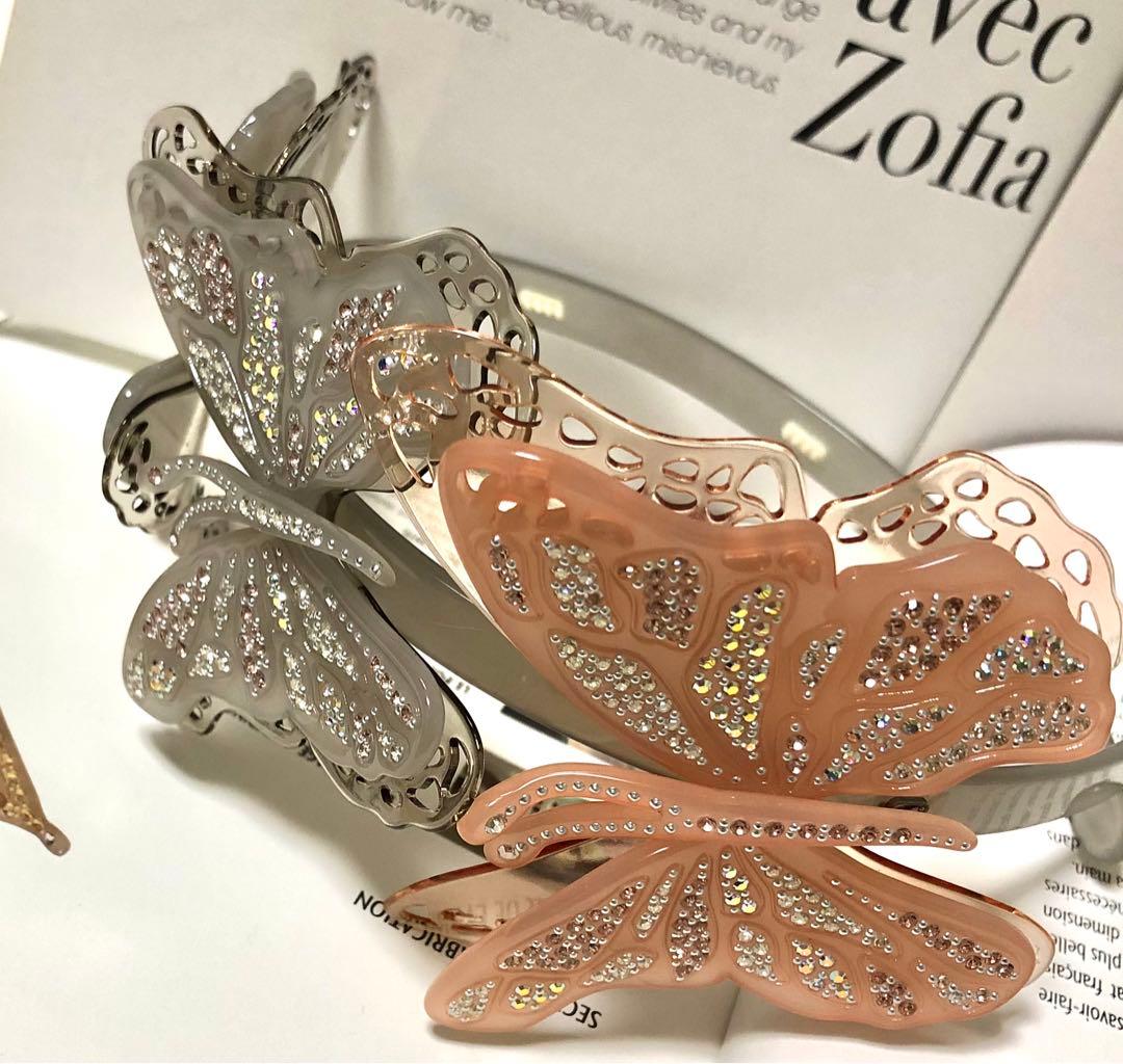 アレクサンドルドゥパリ　蝶　カチューシャ ベージュピンク グレーシルバー ALEXANDRE DE PARIS（アレクサンドル ドゥ パリ） アレクサンドル ドゥ