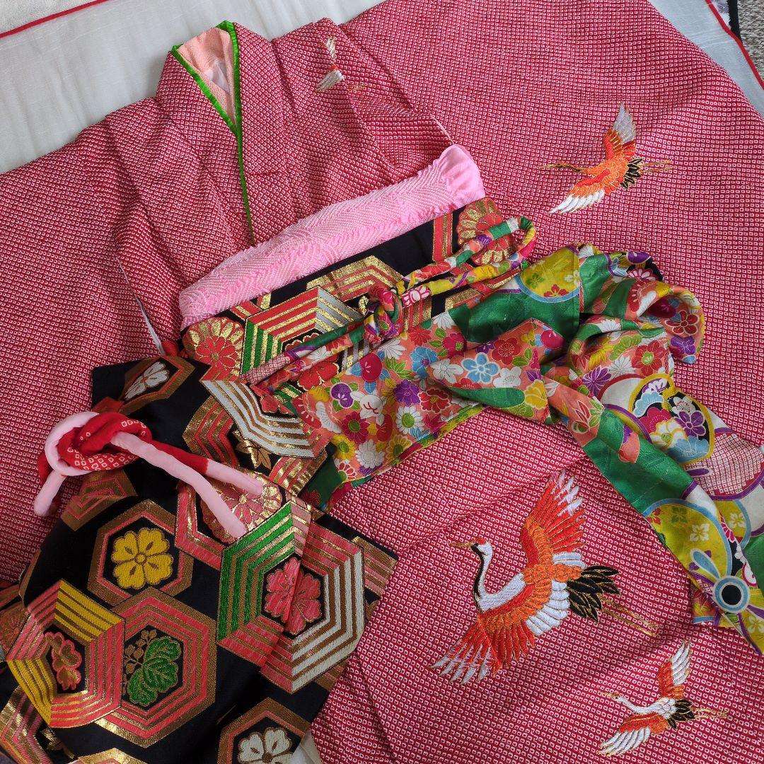 七五三７歳赤色総絞りのお着物と作り帯、帯揚げ帯締めとしごきのセット（長襦袢付き） 七五三 七歳さんの帯揚げとしごきのお色選び、迷いますよね。 良く使