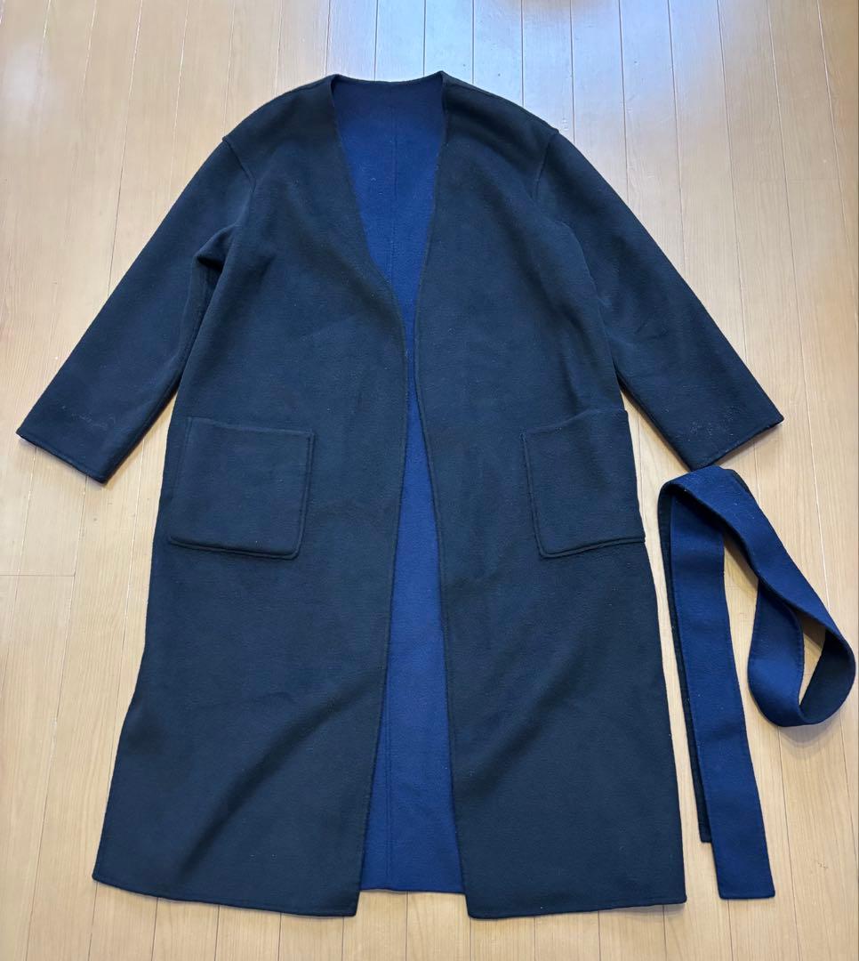 定価約65000円　フレームワーク　リバーシブルロングコート　黒×紺 SHIPS any ノーカラーコート コート any: リバーシブル フロントダブル