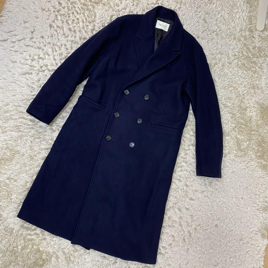 パブリックトウキョウ　ダブルブレスト　チェスターコート　ネイビー　3 PUBLIC TOKYO - PUBLIC TOKYO 極 ダブルチェスターコート ネイビー