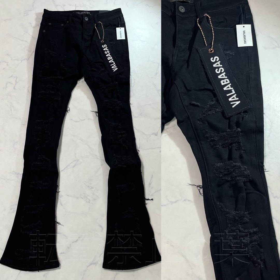 valabasas バラバサス クラッシュスキニーフレアデニム ブラック 29