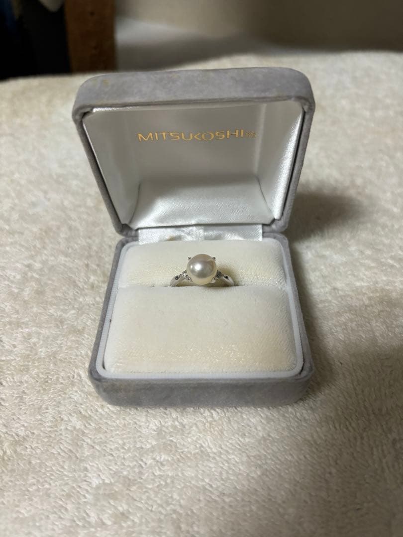 真珠指輪　pt900 MITSUKOSHI 三越 MITSUKOSHI 一粒パールリング 真珠 9.0mm ダイヤモンド Pt900 10