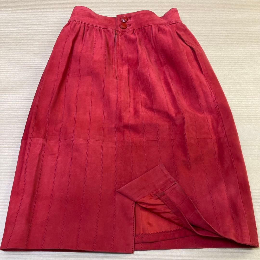 FENDI フェンディ レザー スカート 膝丈 レッド 40 - メルカリ