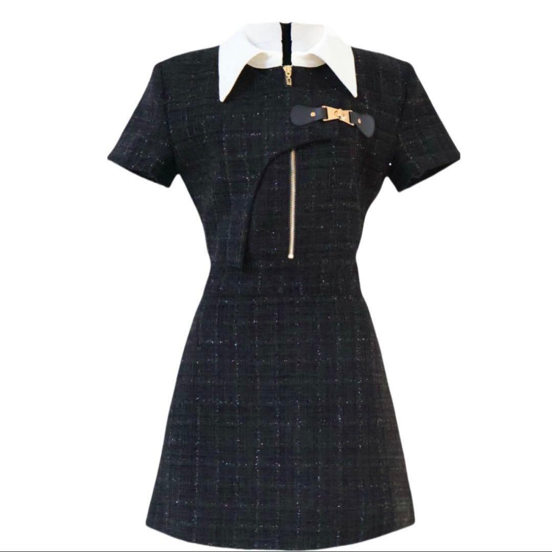 Randy アシンメトリーツイードハーフスリーブドレス randy アシンメトリーツイードハーフスリーブドレス