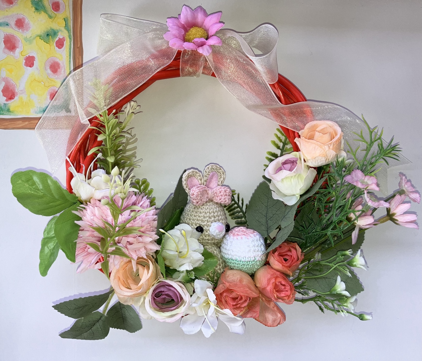 春リース イースター フラワーリース マーガレット 春まち パステル